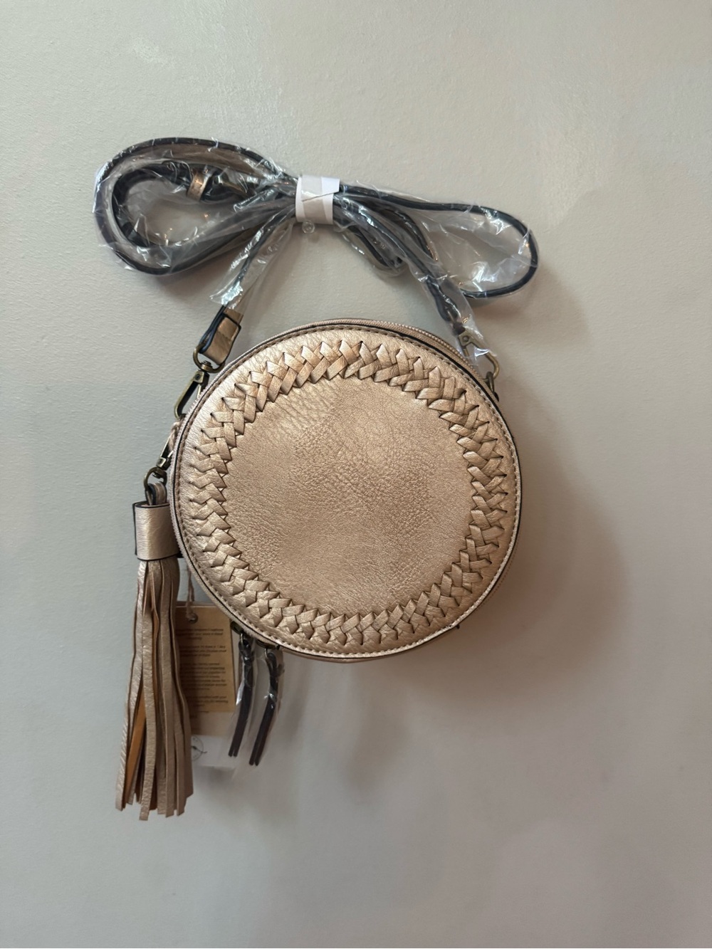Copper Colored Canteen Style Crossbody Bag with Tassel